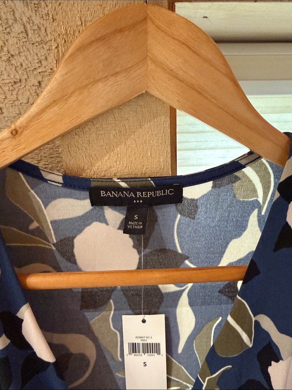 Banana Republic Navy Floral Faux-Wrap Dress with Blush and Olive Accents - Picture 2 of 4